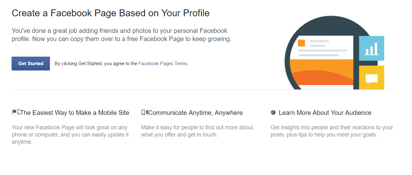 Facebook Migration Tool to turn profiles into pages.